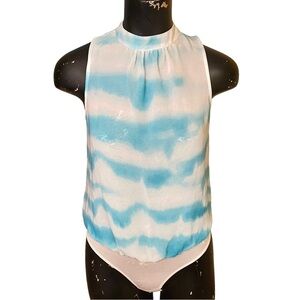 NEW bebe Blue White Chiffon Bodysuit Size Small